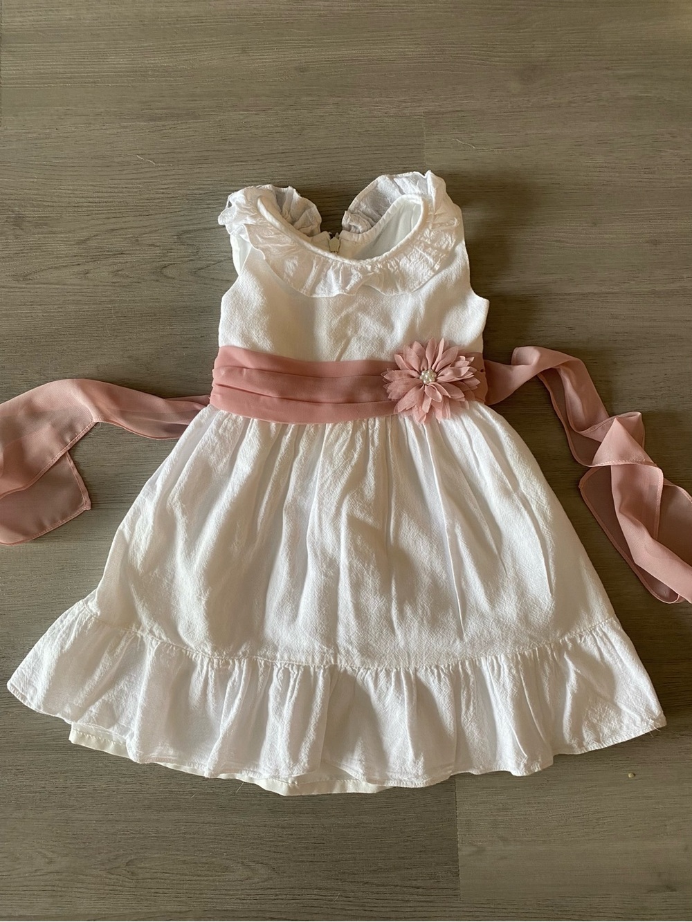 White & Dusty Rose Floral Sash Girls' Dress